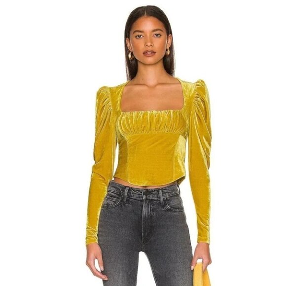 Free People X REVOLVE Hold Me velvet Top In Yellow size Medium - Picture 1 of 12